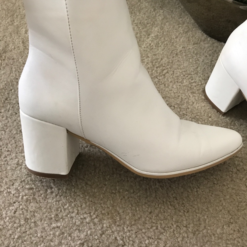 White Ankle Block Heel Boots